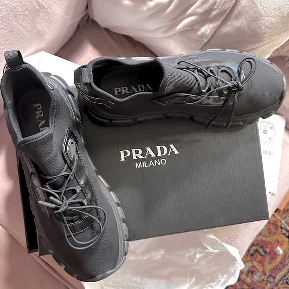 PRADA Men's Allacciate Rush Triangle Logo Knit Sneakers - Picture 1 of 17